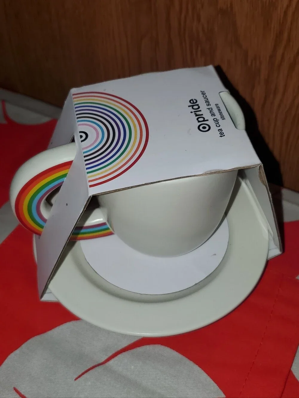 NWT Target Pride 2025 Rainbow Tea Cup and Saucer Plate Stoneware Set - Off White